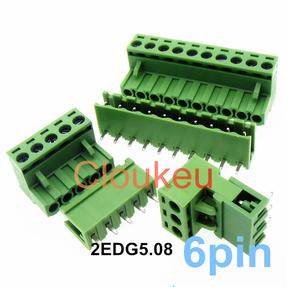 2EDG-5.08 6Pin Straight/Bend Plug Socket Connecting terminal Green Connector 5.08mm 2EDGK/V/R/C 6p | Обустройство дома