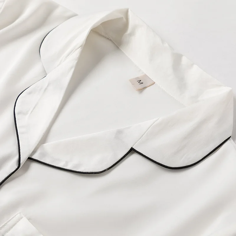 

Satin Long Sleeve Nightwear Pajamas Suit White Female Sleepwear Sexy Spring New 2PCS Sleep Set Casual Satin Home Clothing