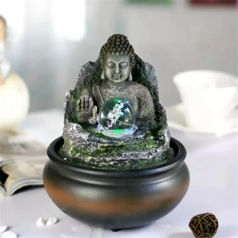 Небольшая Статуя Будды Rockery водяной фонтан светодиодный шар фэн шуй украшение
