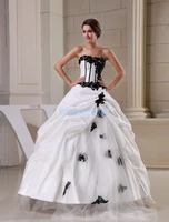 free shipping hot sale ball gown new design fashion black appliques custom sizecolor taffeta white wedding dress 2016