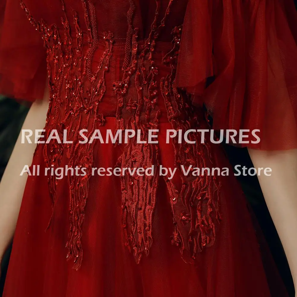 

Red Tulle Women Evening Dress Lace A Line Cold Shoulder Spaghetti Straps Prom Gown Ceremony Lace Up Party Cocktail Dress 1053#