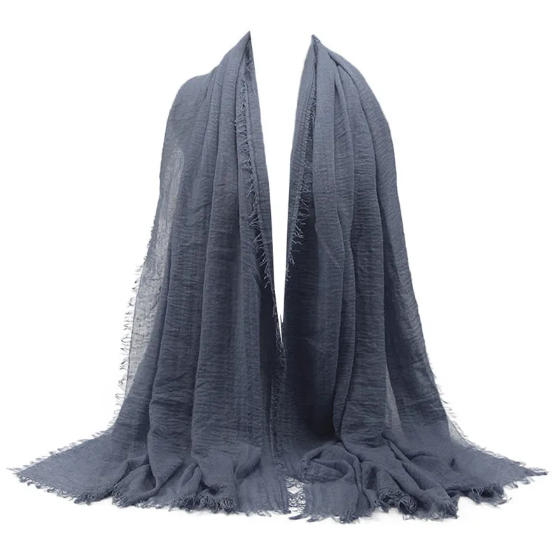 Navy Wholesale Price 70*180cm Women Muslim Crinkle Hijab Scarf Femme Musulman Soft Cotton Headscarf islamic hijab Shawls and Wraps - Цвет: Navy