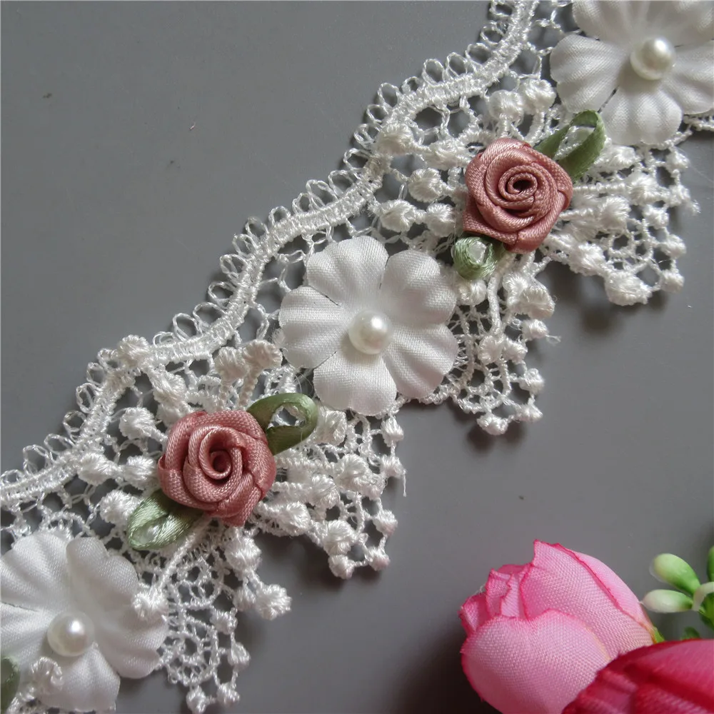 10 шт. растворимая кружевная лента с вышитыми жемчужными розами | Дом и сад