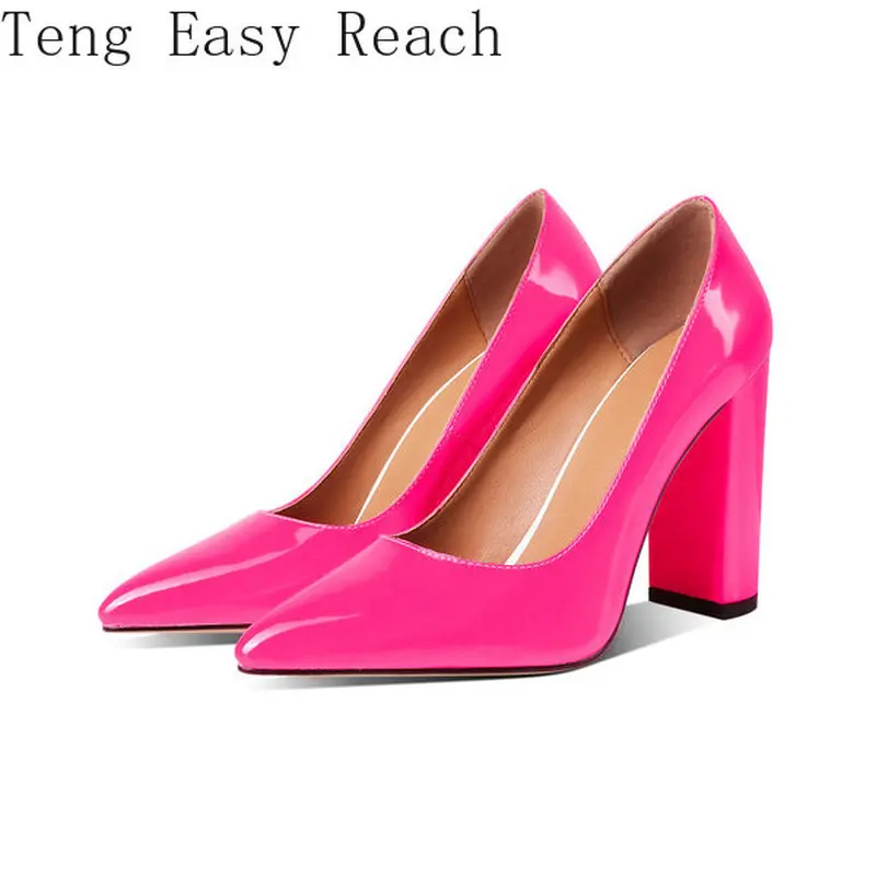 

Женские туфли-лодочки из микрофибры, весенне-осенние туфли на высоком квадратном каблуке, с острым носком, большие размеры 34-43, 2021