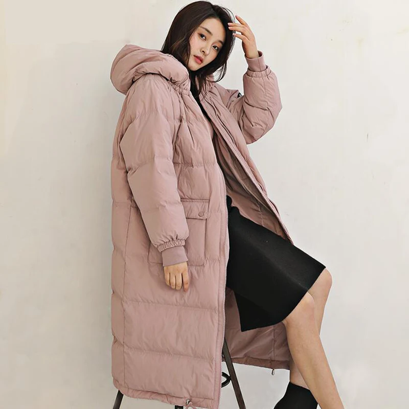 Gray pink 90% белый пуховик на утином пуху зимняя куртка для женщин плюс размер толстый теплый пуховик женский пуховик парка с капюшоном длинное зимнее пальто - Цвет: Gray pink