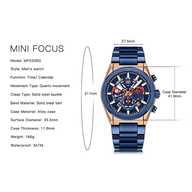 Мужские деловые часы Relogio Masculino Minifocus кварцевые из нержавеющей стали с полым