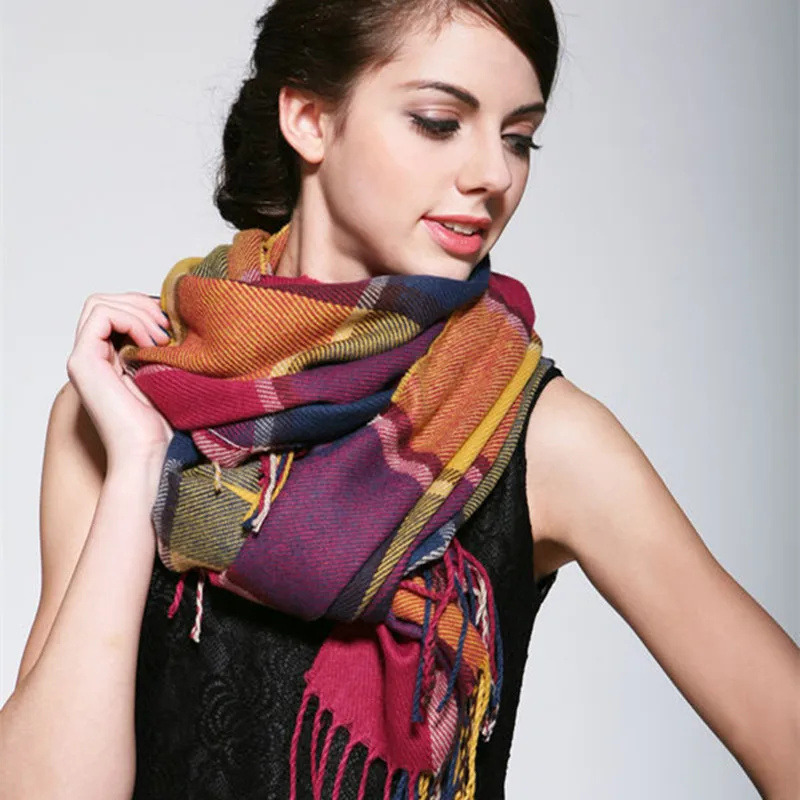 13 цветов осенне-зимний женский клетчатый шарф цветные клетчатые Длинные Теплые