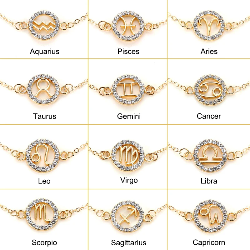 Модный золотой браслет с подвеской в виде зодиака микро-закрепка цирконий 12