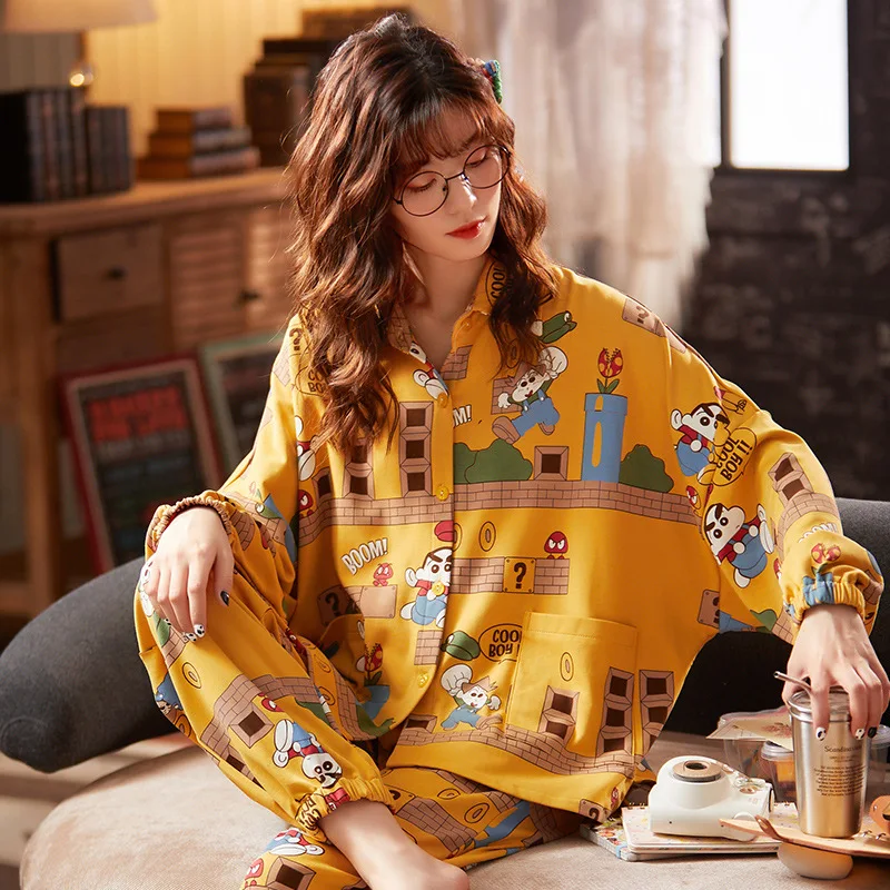 2021Spring Autumn Women's Pajamas Long Sleeve Cardigan Casual Loose Home Service Pajamas for Women Sleepwear Pajama Set Women