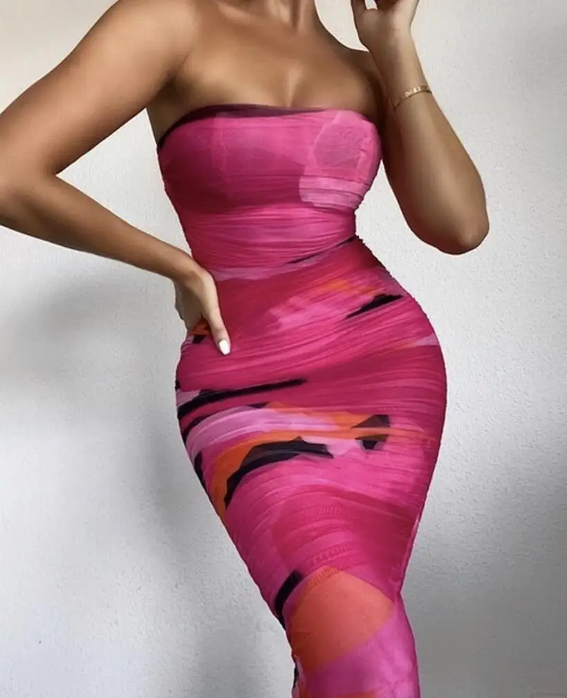 Женское Сетчатое облегающее платье без бретелек элегантное красное вечернее