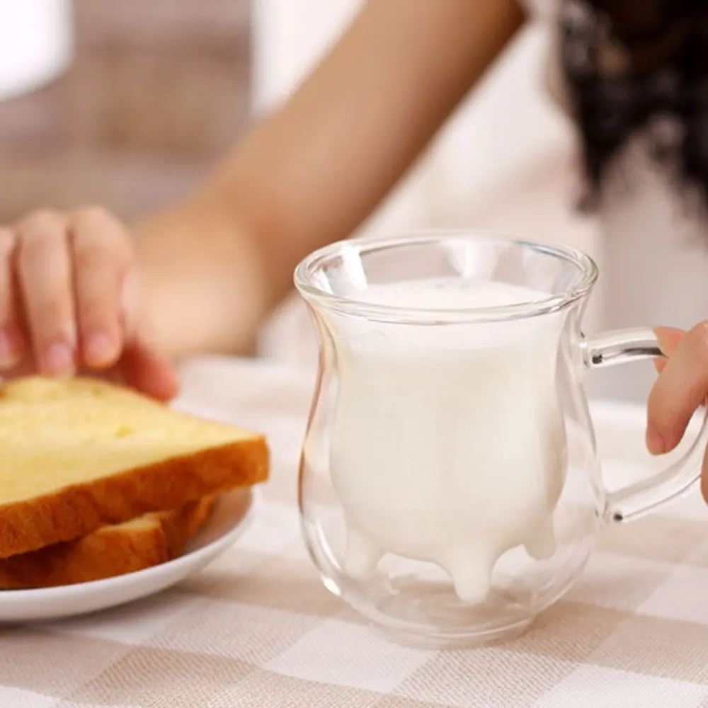 Cute Milk Mug Double Layer Heat-resistant Glass Cow Cups Clear Cup For kids Drink Water Juice Coffee Mugs Container | Дом и сад