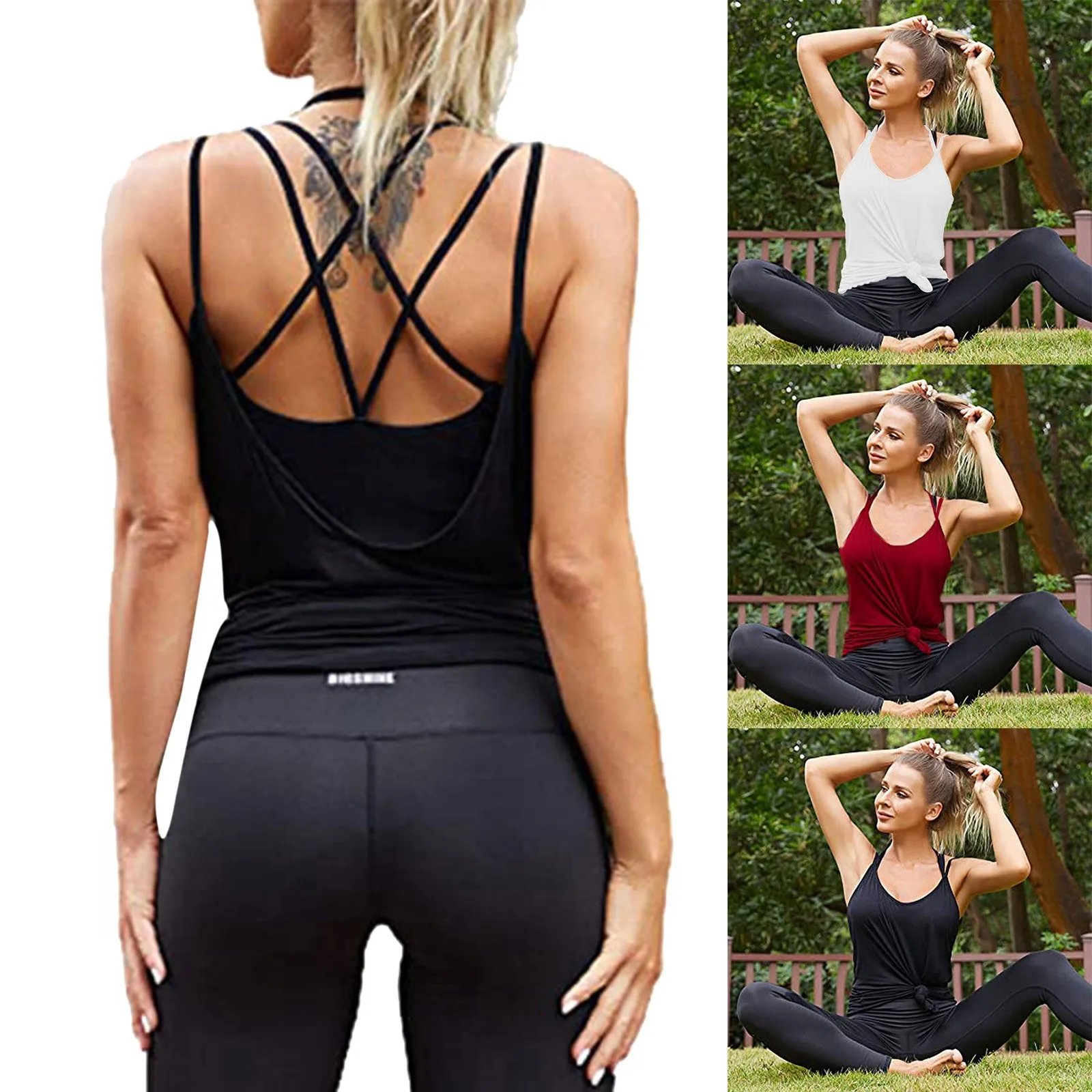 

Пикантные Женские однотонные Цвет Летняя мода 2021 сексуальное тренировки верхняя часть майки u-образным вырезом без рукавов Йога футболки О...