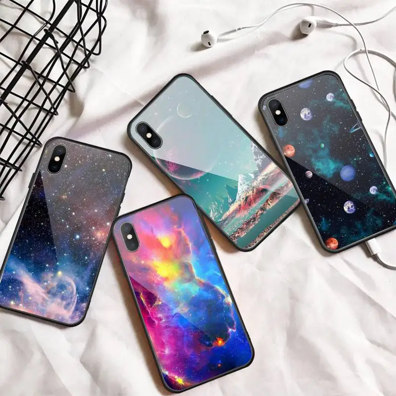 

Star Moon Space universe Phone Case Tempered glass For iphone 6 7 8 plus X XS XR 11 12 13 PRO MAX mini