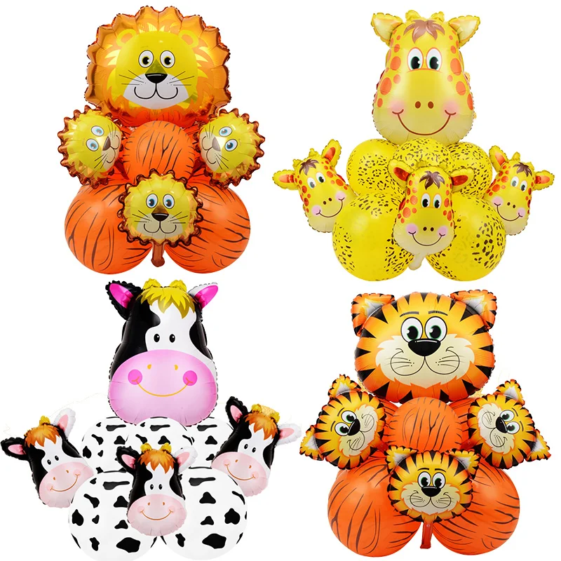 

14pcs Jungle Safari Theme Balloon Set Zebra Giraffe Ballon Zoo Animals Party Kids Boy Birthday Baby Shower Decor