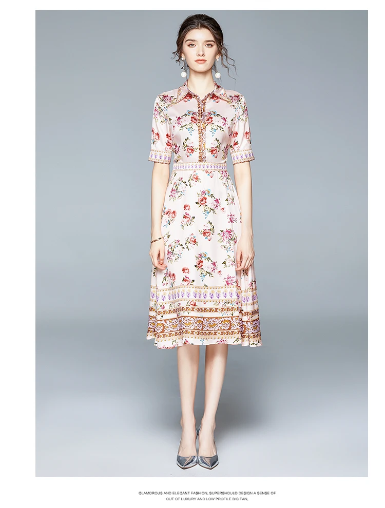 Женское модельное платье рубашка с цветочным принтом элегантное винтажное