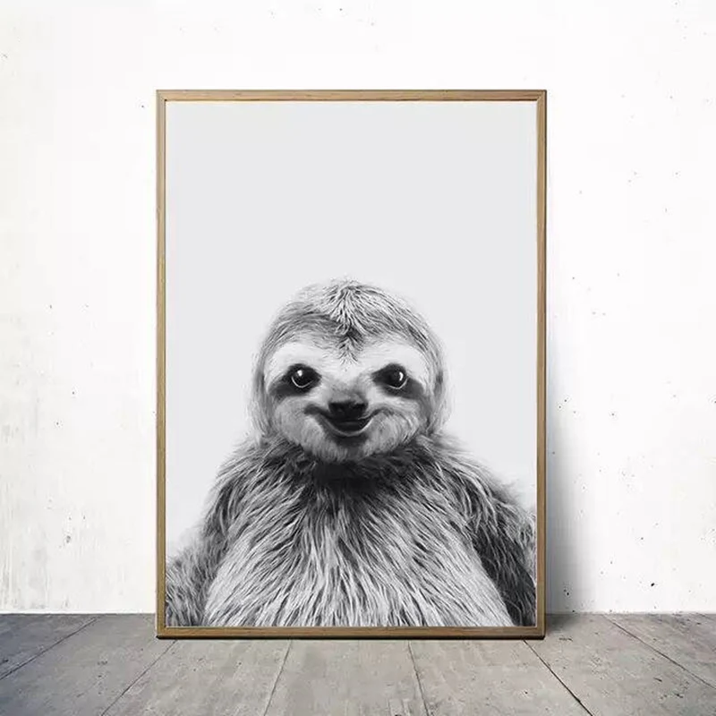 

Nordic Style Black White Smiling Sloth Minimalism Canvas Painting Posters And Prints Wall Pictures For Living Room Decoration
