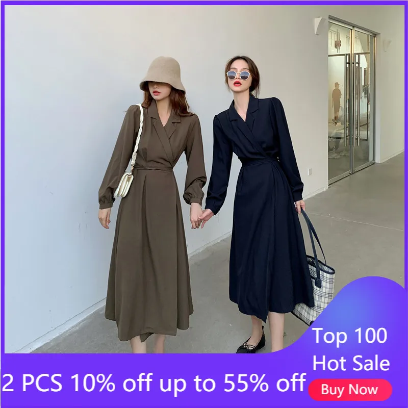 

Женское осеннее платье с длинным рукавом, v-образным вырезом и высокой талией, офисные элегантные длинные платья 2909 #