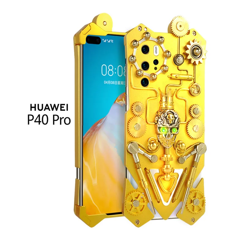 

Золотистый чехол для телефона с механическим механизмом и черепом для Huawei P40 Pro, противоударный металлический чехол с ЧПУ для Huawei P40 Pro P40, чех...