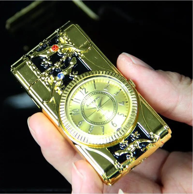 Часы с цветными лампами Электронная зажигалка возможностью сверхтонкого ветра