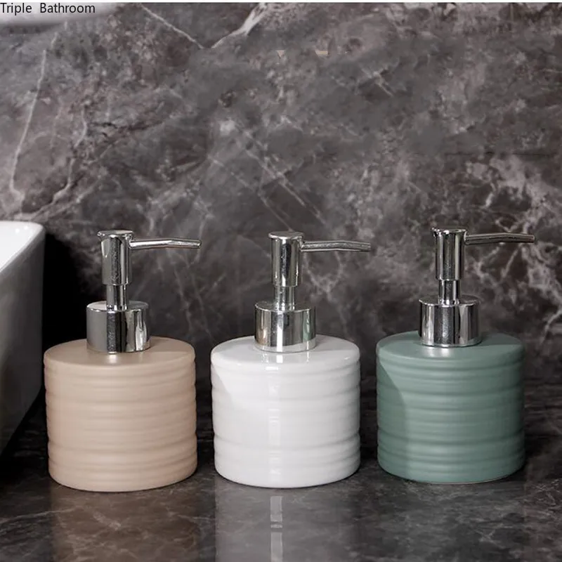 

Solid color stripes Ceramics Lotion bottle Liquid Soap Dispenser Home hand sanitizer Storage shampoo bottle Bathroom Accessories