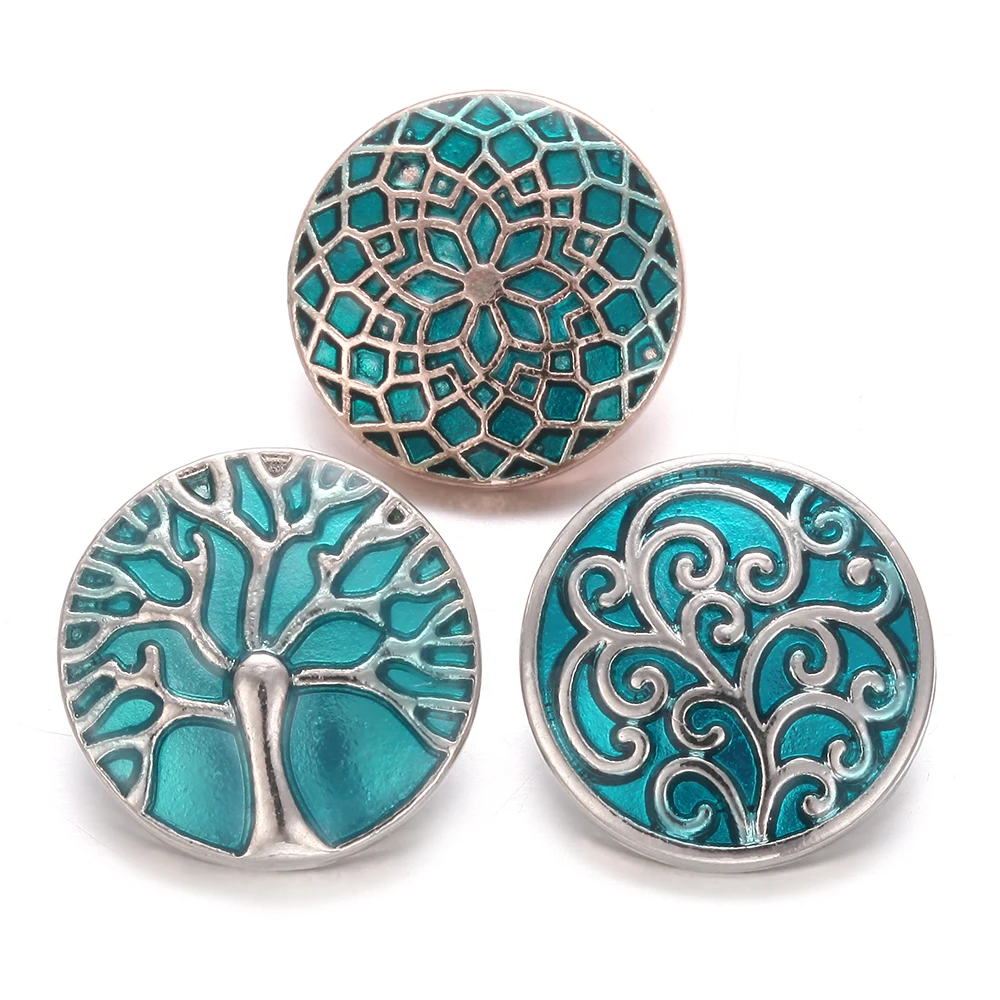 6 шт./лот новые кнопки ювелирные изделия Лотос цветок дерево жизни синий