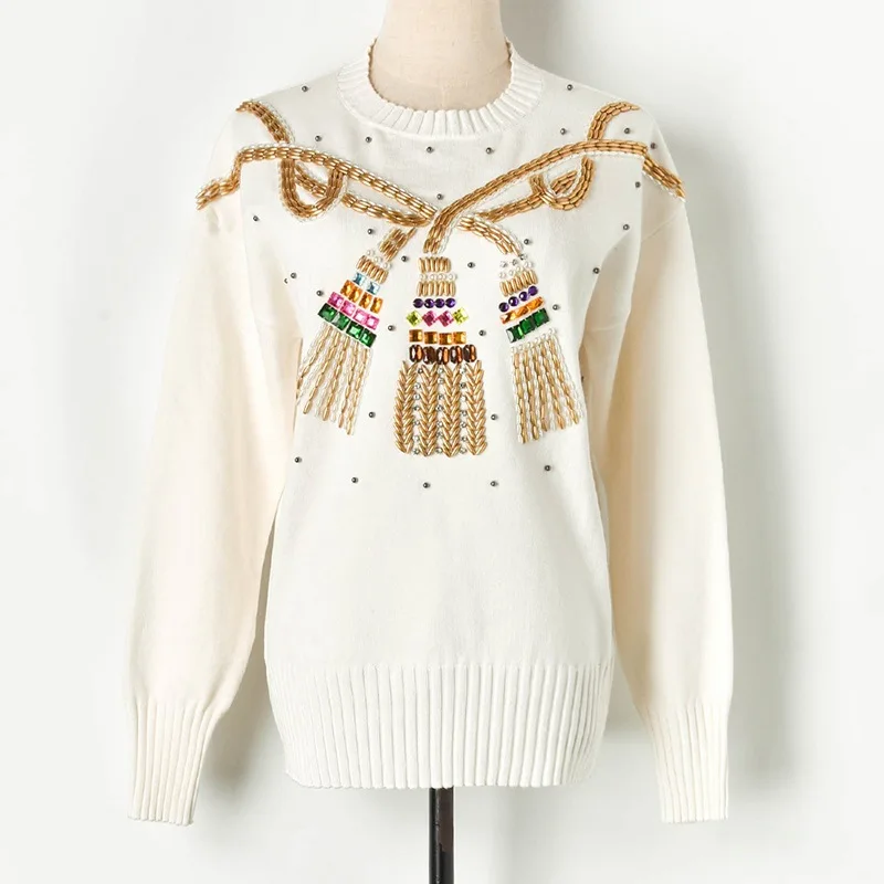 2021 Зимний Рождественский подиумный Женский пуловер свитера роскошный винтажный