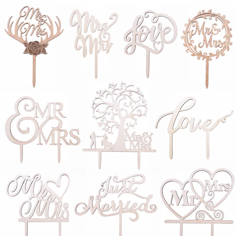 

Wedding Decoration Wooden Cake Topper Mr & Mrs Love Couple Cake Decorating Accessories Marriage Bridal Shower Party Supplies