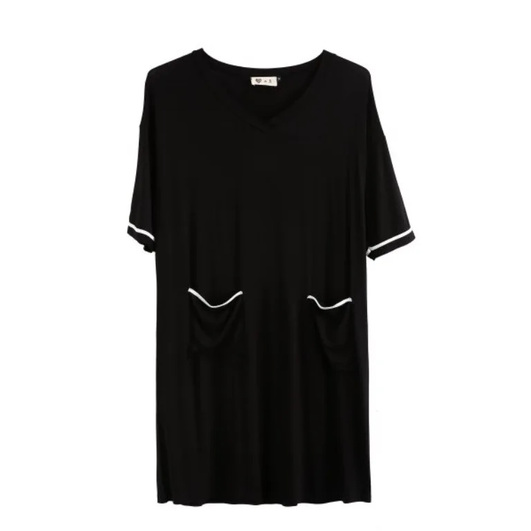 Nightdress Women's Modal Home V-neck Short Sleeve Lady Nightgown Medium Length Dress Leisure Fashion Dress Female Sleepwear