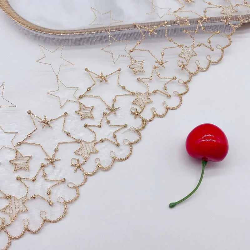

Beautiful Gold Thread Star Net Yarn Embroidery Tulle Lace Fabric Lolita Wedding Dress Cuffs Handmade Diy Skirt Textile Sewing