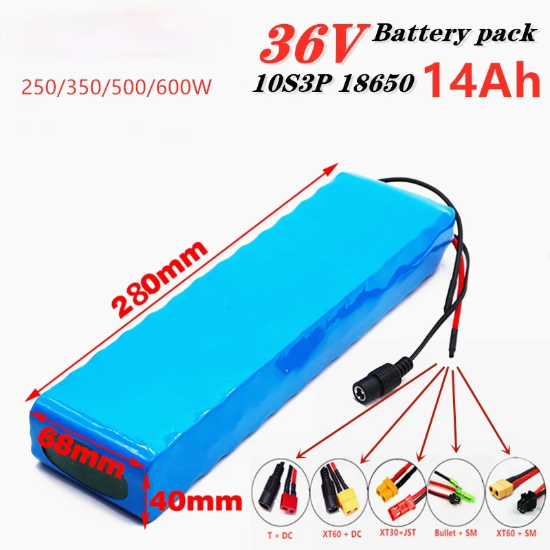 

36V 14Ah 10S3P 18650 Lithium Battery Pack 600Watt 20ABMS Replaceable Plug for Xiaomi Mijia M365 Pro Electric Bicycle Scoot