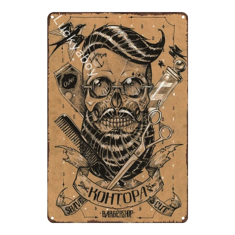 

[Luckyaboy] Barber Shop Shaves Cuts Classics Vintage Tin Sign College Dorm Metal Plate Poster Cafe Bar Wall Home Decor AL005