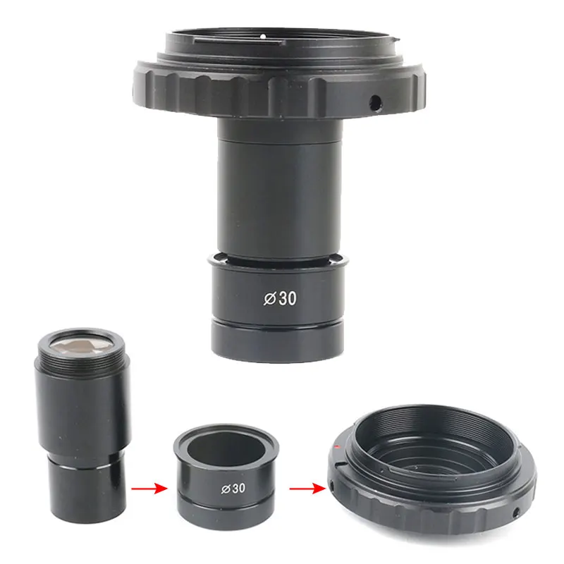 DSLR 현미경 어댑터, 2X 단안 용 접안 렌즈 렌즈 30mm 스테레오 스코프 슬리브 어댑터 T2 인터페이스, Canon Nikon