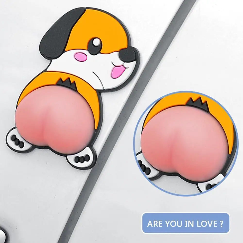 

2pcs/1set Cute Car Cartoon Anti-scratch Strip Dog Pig Butt View Mirror Door Bumper Protector Anti-collision 3D Car Sticker
