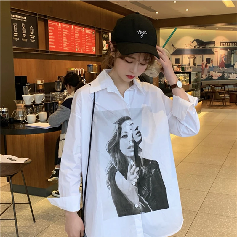 

oversized Women Blouses 2020 Spring Autumn loose shirts Character Printing Long Sleeve Blouses Shirts Blusas Mujer