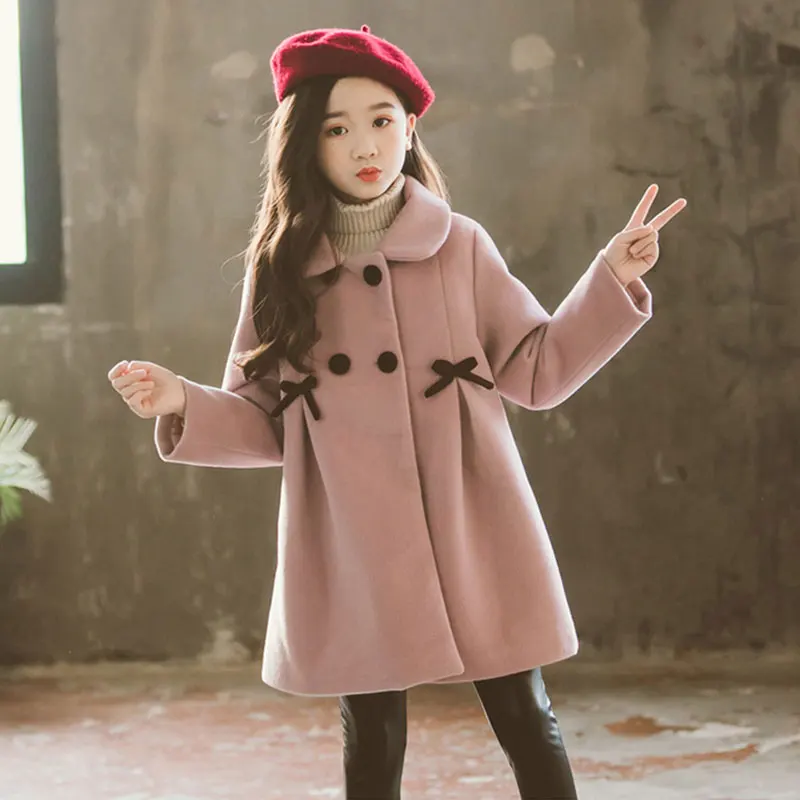 Детские куртки для девочек зимнее шерстяное пальто подростков осенняя куртка