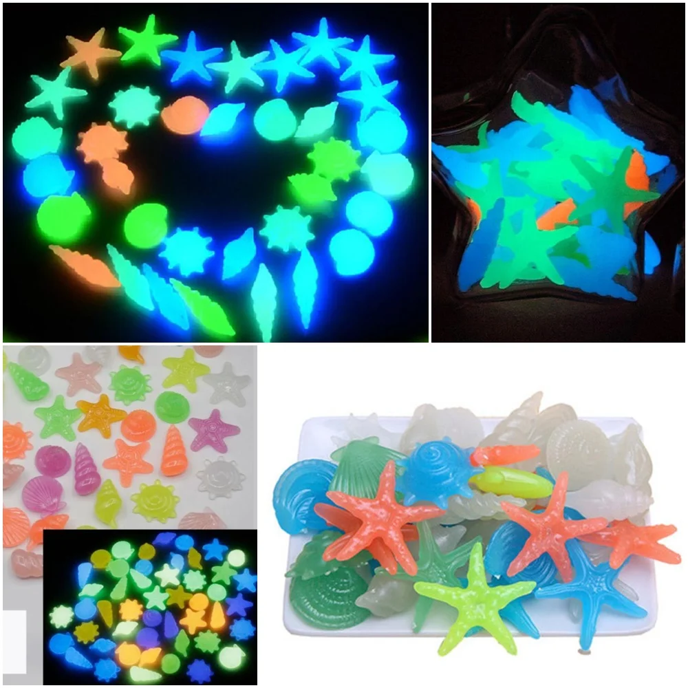 100/200pc Luminous Glowing Stones Shell Shaped Starfish Shell For Fish Tank Table Walkways Garden Glow in the Dark Pebbles Decor