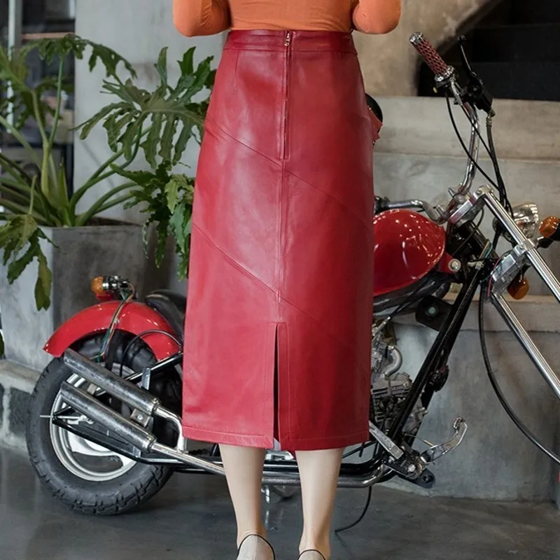 Высококачественные элегантные женские юбки из натуральной овчины до середины