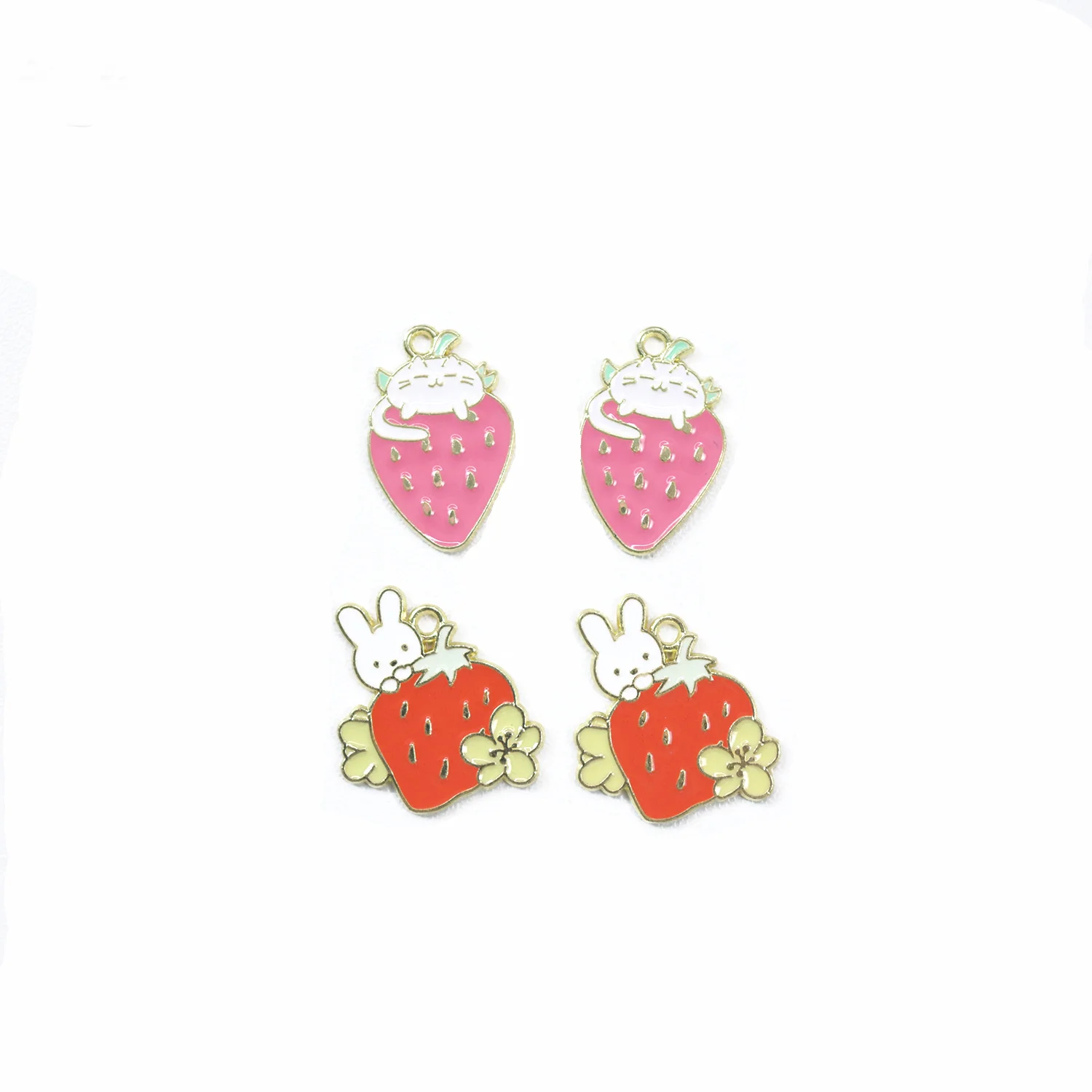 

10pcs/lot Cartoon Animal Strawberry rabbit cat Enamel Charms Beads For Jewelry Making Diy Pendant Necklace Bracelet Accessaries