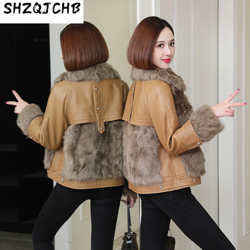 

SHZQ, кожаное пальто, женское короткое пальто из овечьей шкуры, овечьей шерсти, новый зимний меховой женский Молодежный стиль