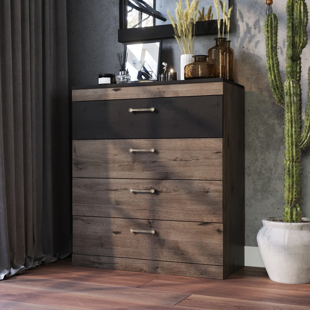 Dresser Denise Lazurit Wellington Oak / Black furniture comfort for home bedroom chest of drawers Furniture Dressers |