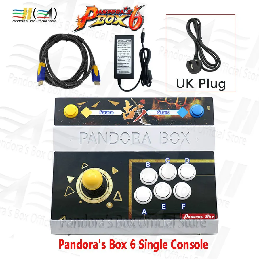 PB6 single UK plug Pandora Box 6 1300 в 1 одна консоль аркадная игровая машина джойстик может добавить 3000 FBA MAME PS1 Игры 3d tekken Mortal Kombat - Цвет: PB6 single UK plug