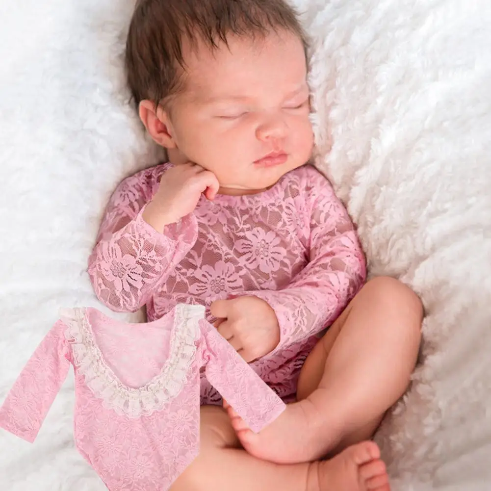 Pelele con estampado de flores para ni&ntilde;os peque&ntilde;os, vestido con textura suave, pelele para beb&eacute; de encaje, accesorios de fotograf&iacute;a para estudio de fotograf&iacute;a, trajes para beb&eacute;s-4