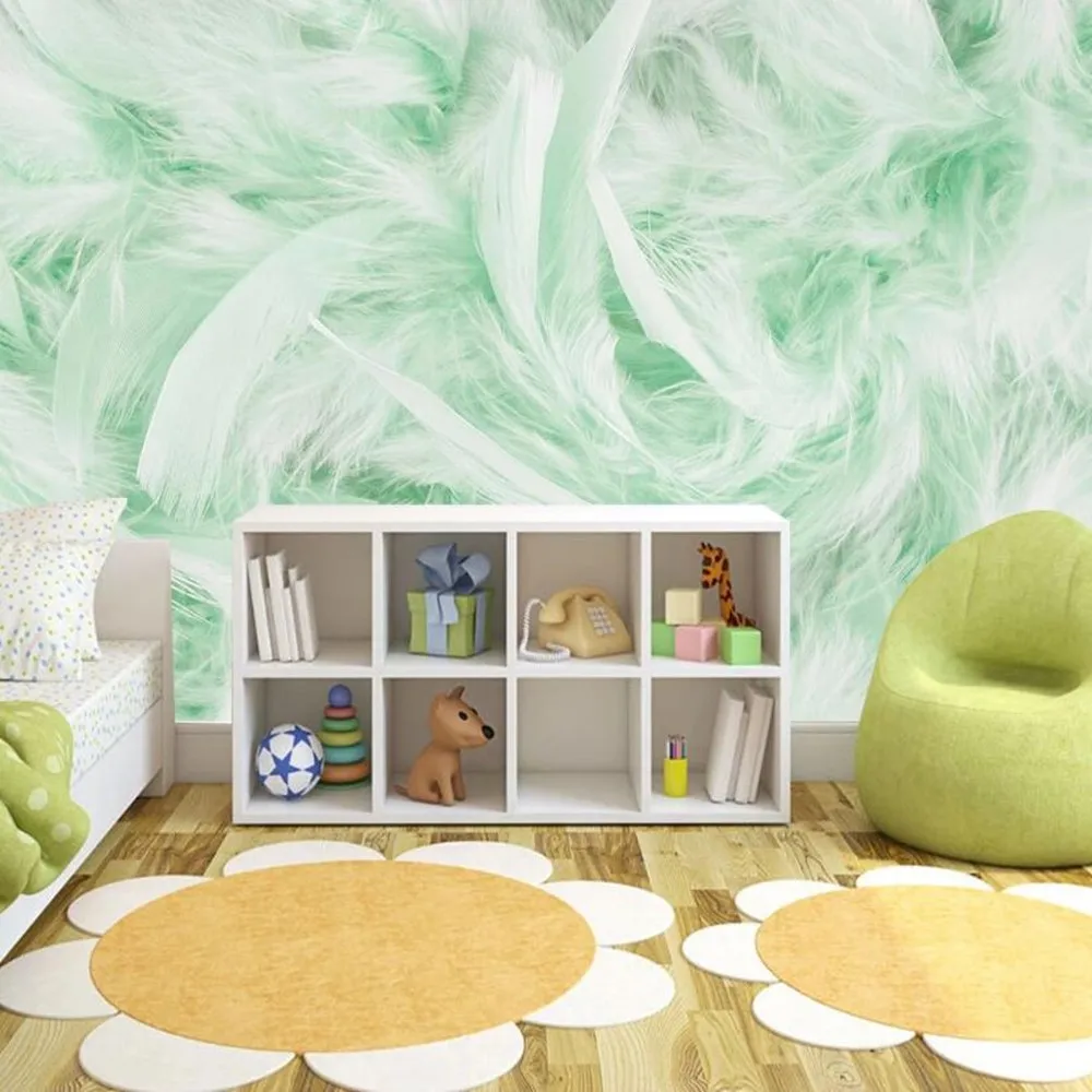 Пользовательский 3D фон с зелеными перьями для телевизора дивана спальни