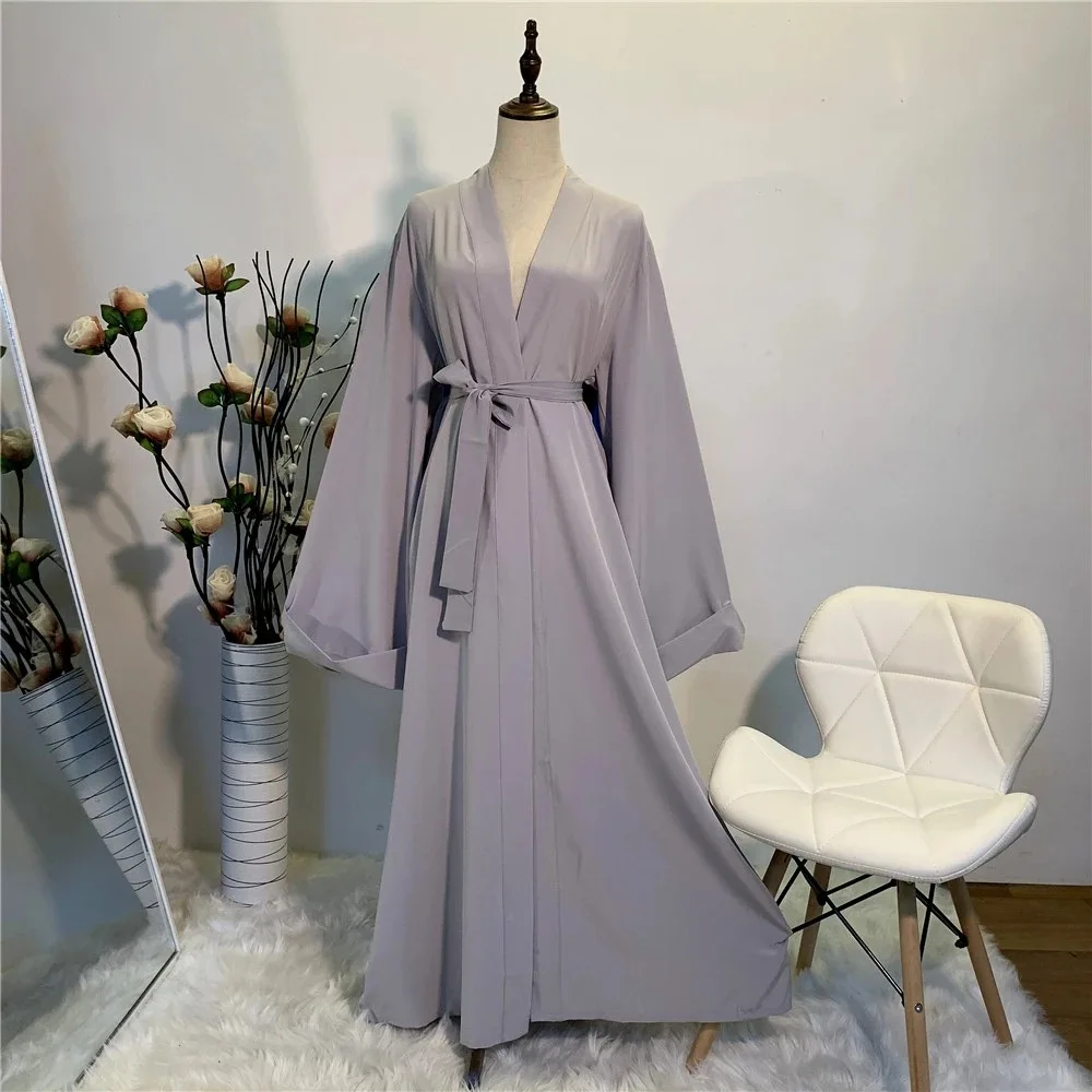 

Hot Sell Simple muslim Dress Smooth Silky Elegant pure color Long Muslim Dresses Women Modest Wear Clothing EID robes F2078