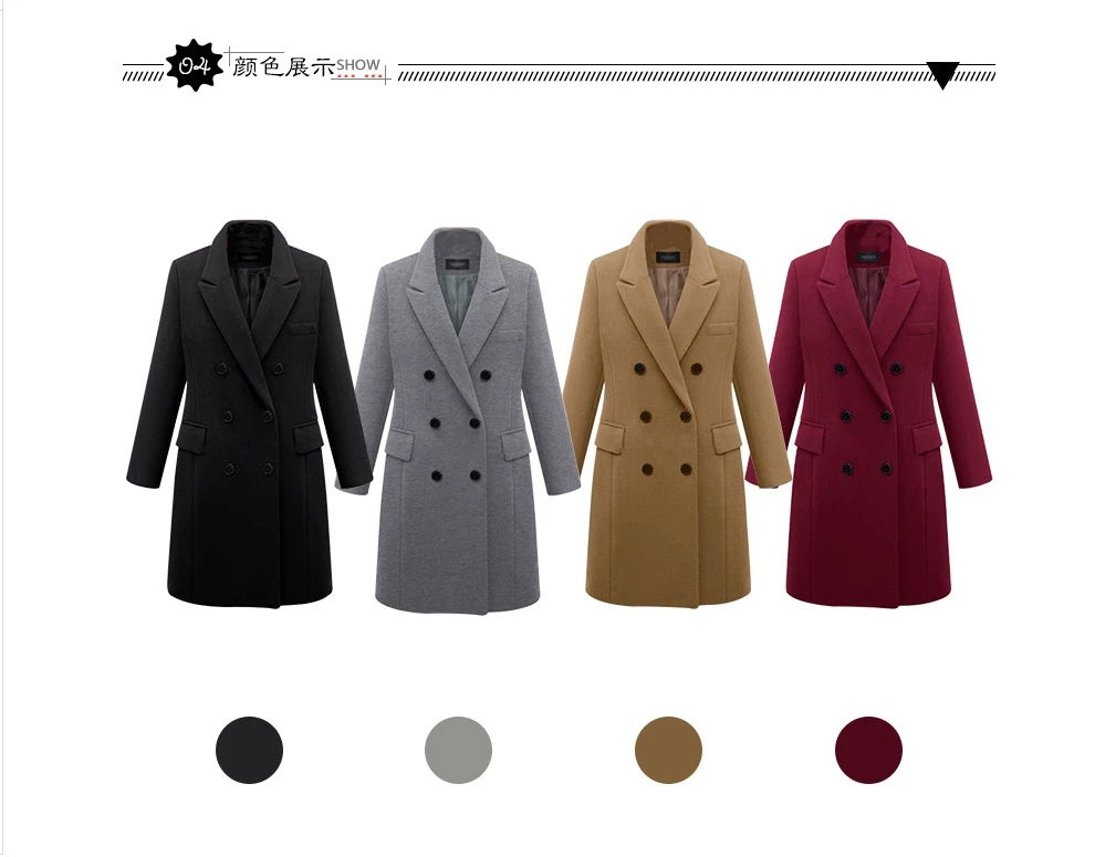 

2021 New Autumn Winter Coat Women Casual Wool Solid Female Jacket Blazers Elegant Double Breasted Long Coat Ladies Plus Size 5XL