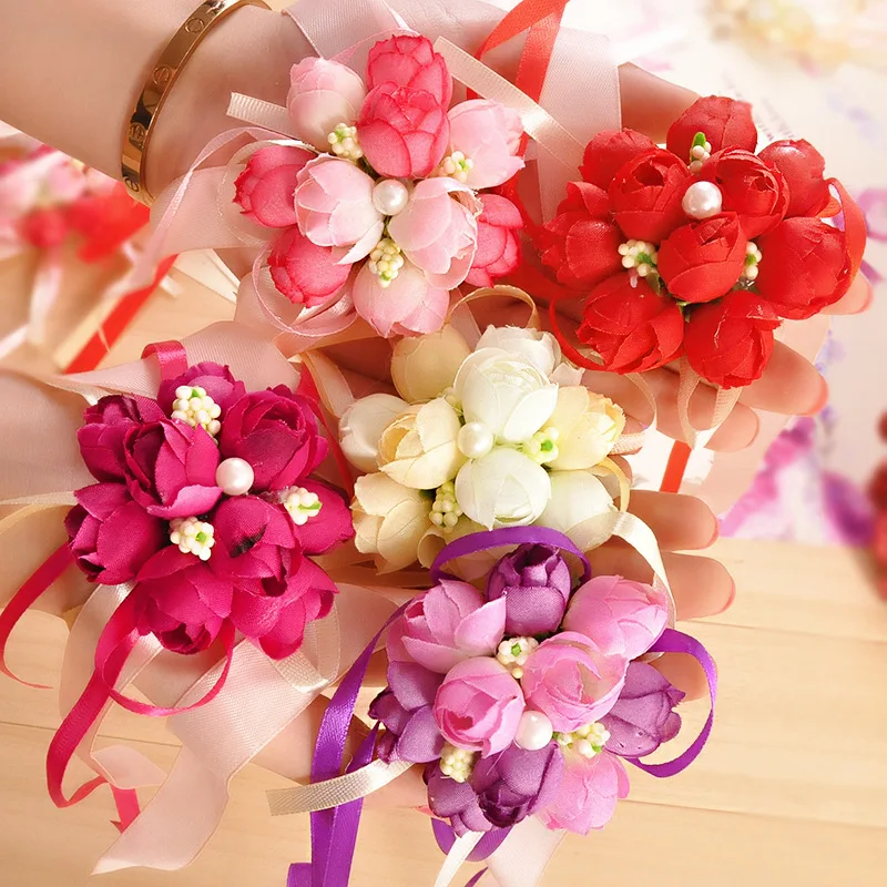 Слитная атласная лента искусственные цветы Роза на запястье корсаж подружки