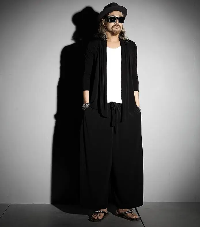 

Брюки-юбка мужские с широкими штанинами, модные повседневные штаны с широкими штанинами, с большими колокольчиками, Модные свободные укоро...