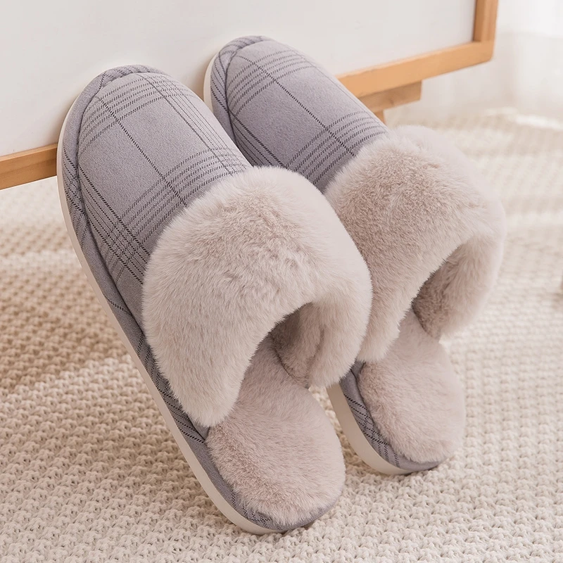 Women's slippers Fur Slippers Winter Warm Big Size 36-44 Plush Non Slip Home shoes Indoor Loves Couple Floor Shoes Bedroom
