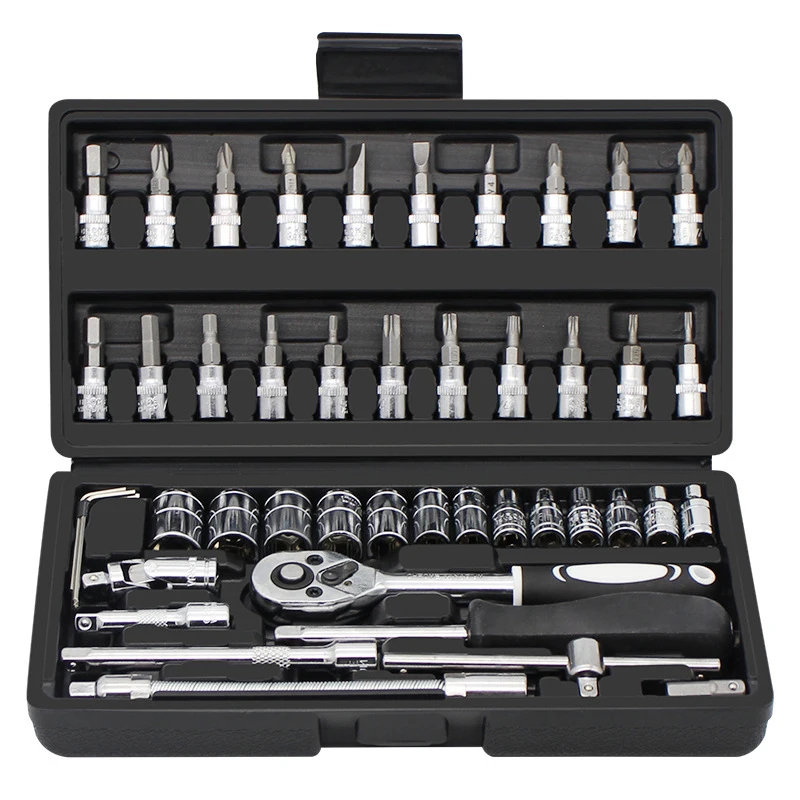 

46 Pcs/set Auto Repair Tool Kit Screwdriver Hand Tools Household Multifunctional Ratchet Screwdriver Set With Detachable Handle