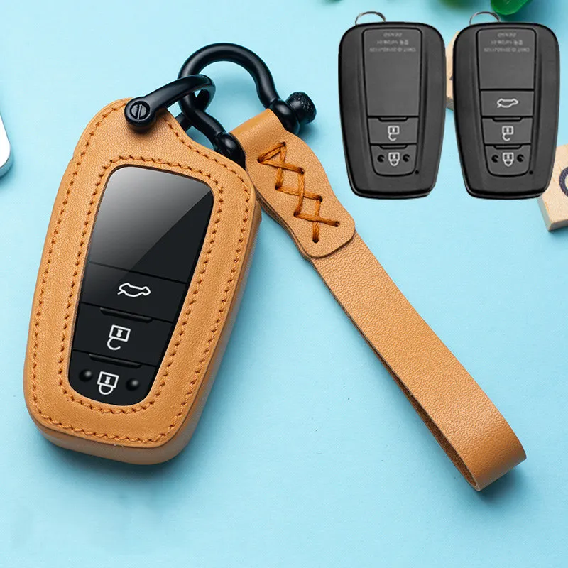 

Leather Car Key Case Cover for Toyota Camry Corolla Avalon RAV4 CHR Land Cruiser200 Prado Prius Accessories Shell Covers Ring